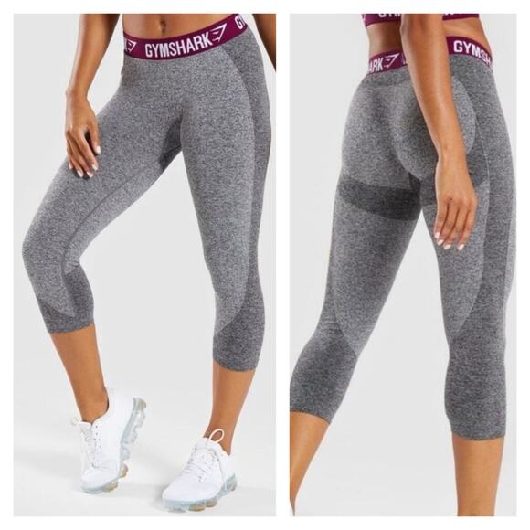 Gymshark Flex Cropped Leggings Womens Small Gray Burgundy Red Capri Activewear - Picture 1 of 8